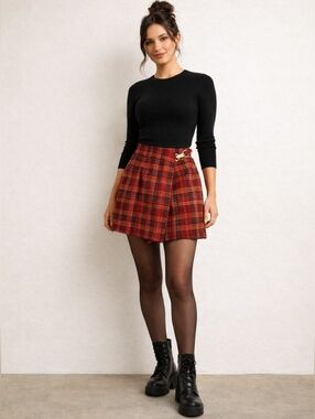 Vtg 90s Hillary & Hanson Red Plaid Wrap Mini Skort Grunge Academia Preppy 12